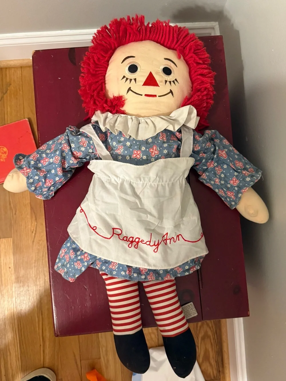 Raggedy Ann Doll with Blue Floral Dress and Red Hair